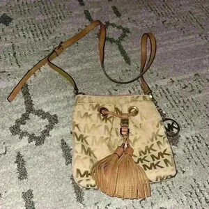 Michael Kors | Signature MK Tan/Gold color Crossbody with Tassel